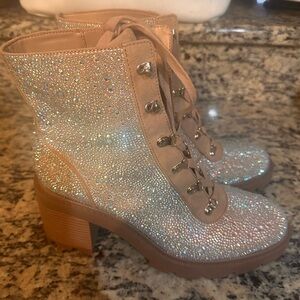 INC Shada lace up boots nude rhinestone 10